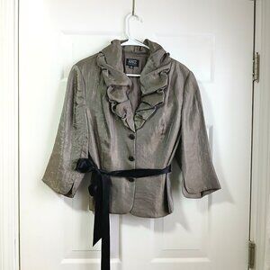Adrianna Pappel Forma Evening Jacket with a Ruffle V-Neck and Satin Belt Size 16